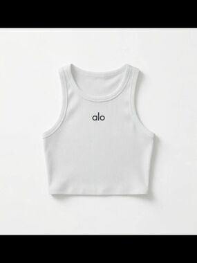 Alo White Ribbed Cropped Tank Multiple Sizes